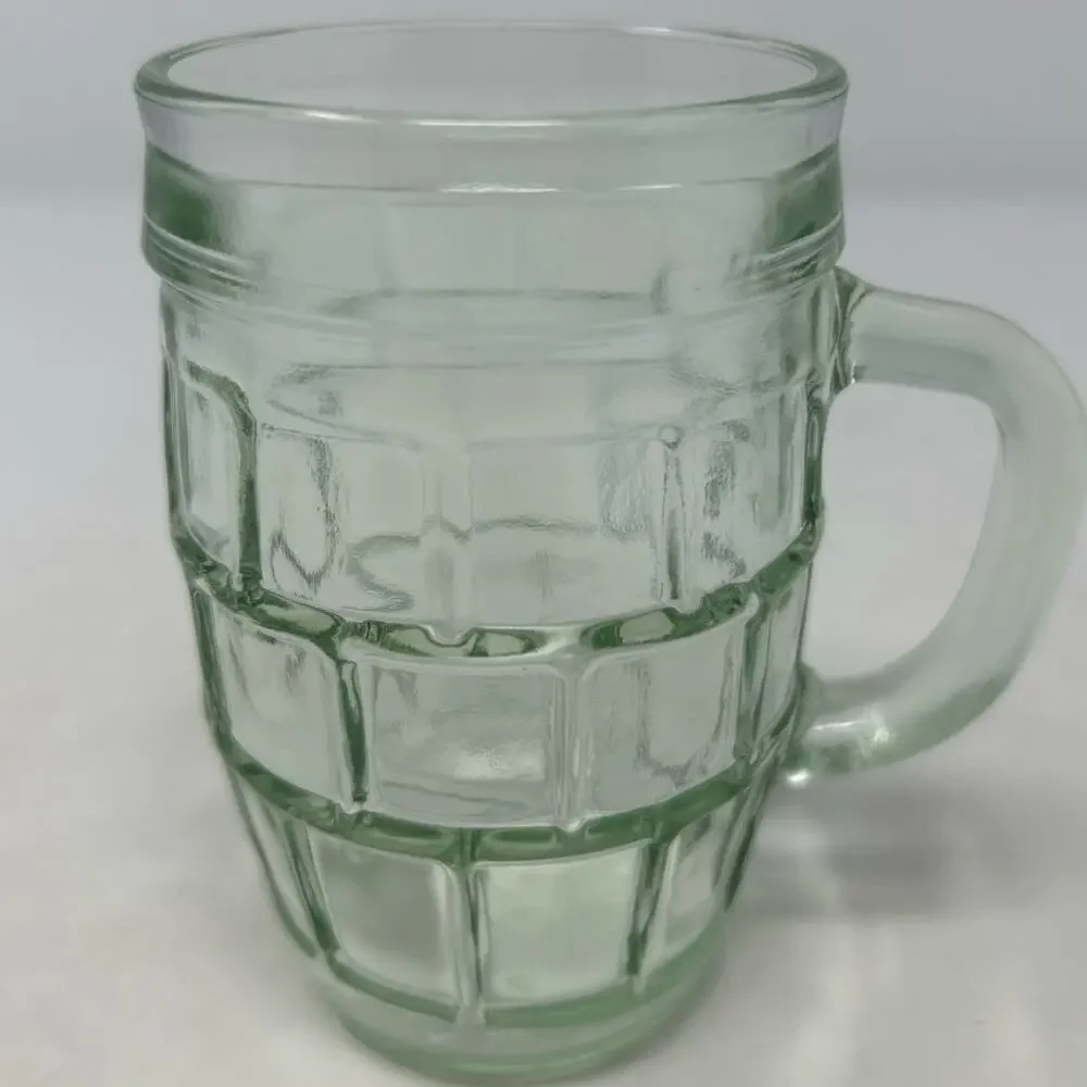Vintage‎ Barrel Beer Glass Light Green Tint with Handle 4